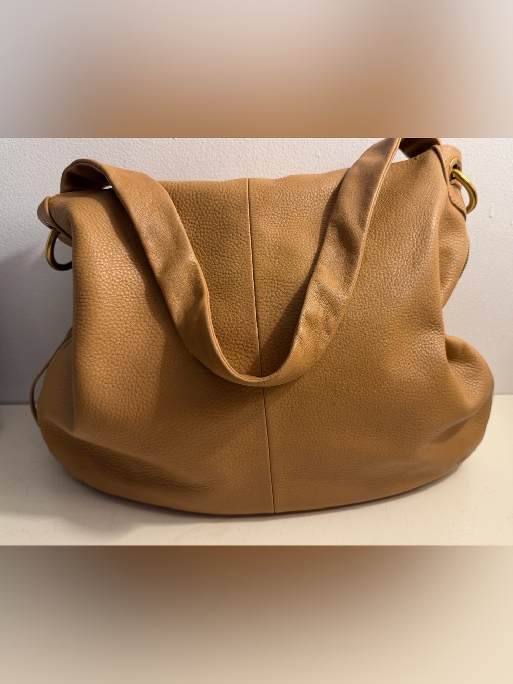 Hobo Harley hobo style pebbled leather bag in warm honey color.